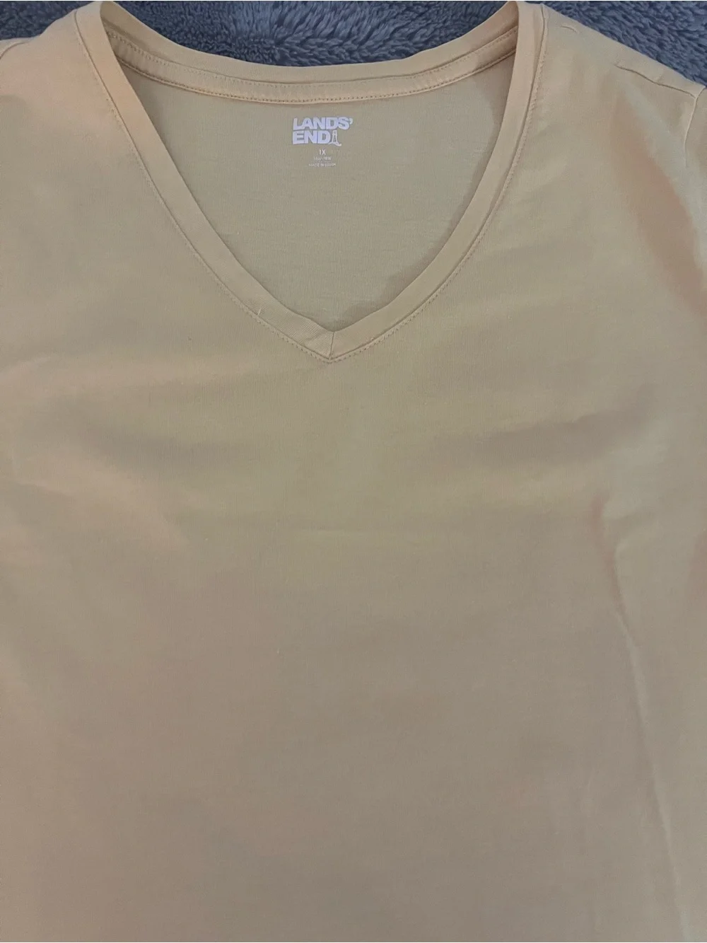 Lands' End Pale Yellow V-Neck Short Sleeve Tee